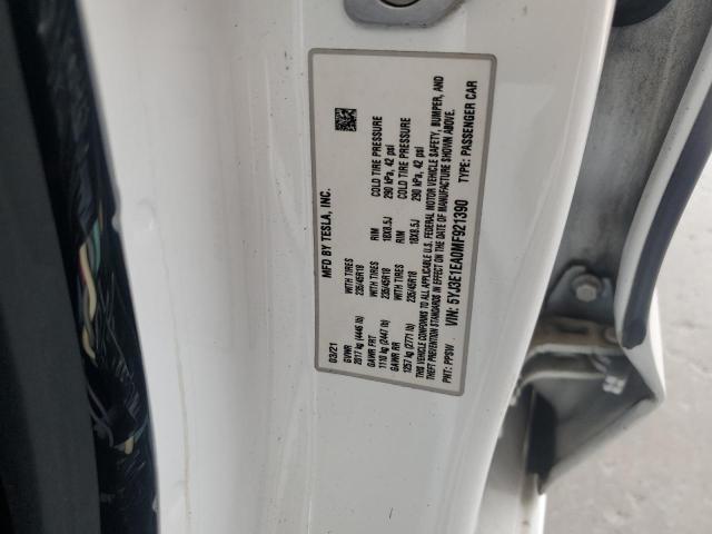 5YJ3E1EA0MF921390 - 2021 TESLA MODEL 3 WHITE photo 12
