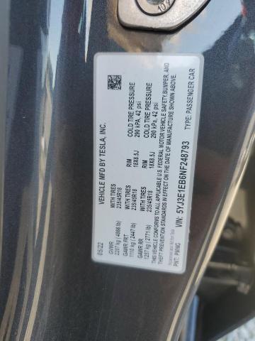5YJ3E1EB6NF248793 - 2022 TESLA MODEL 3 CHARCOAL photo 12