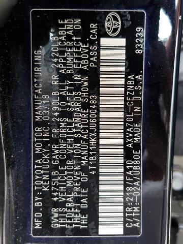 4T1B11HKXJU600483 - 2018 TOYOTA CAMRY L BLACK photo 12