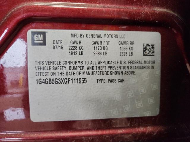 1G4GB5G3XGF111955 - 2016 BUICK LACROSSE RED photo 12