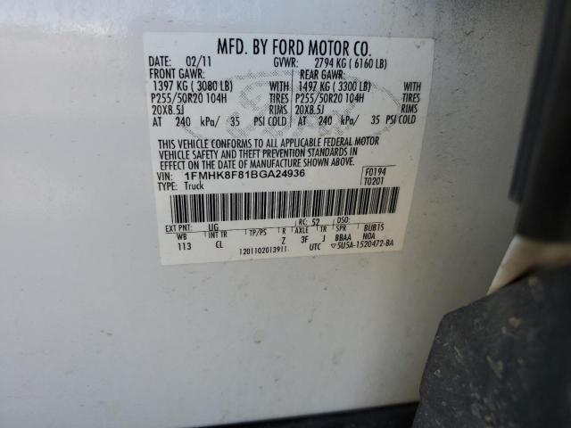 1FMHK8F81BGA24936 - 2011 FORD EXPLORER LIMITED Ağ foto 12