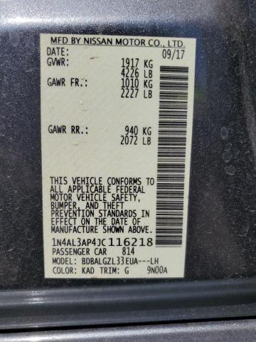 1N4AL3AP4JC116218 - 2018 NISSAN ALTIMA 2.5 灰色 照片 12