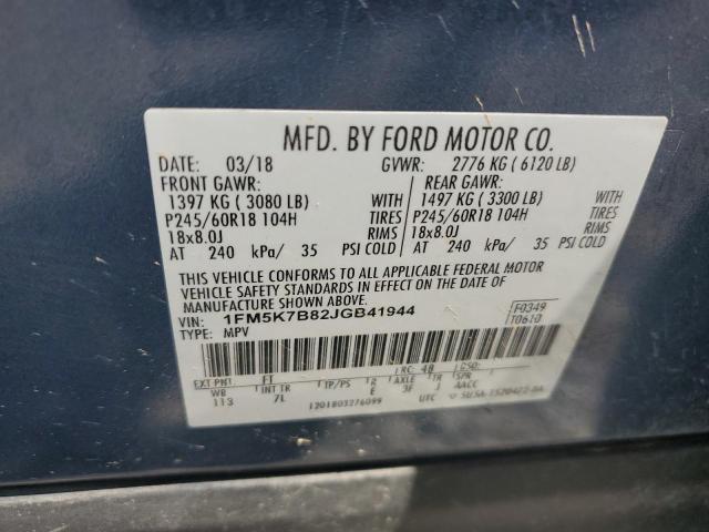 1FM5K7B82JGB41944 - 2018 FORD EXPLORER BLUE photo 13