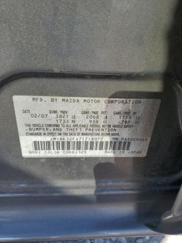 JM1BK32F471718077 - 2007 MAZDA 3 I GRAY photo 12