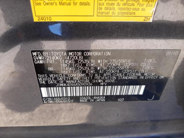 JTMRK4DV6A5090936 - 2010 TOYOTA RAV4 SPORT CHARCOAL photo 13