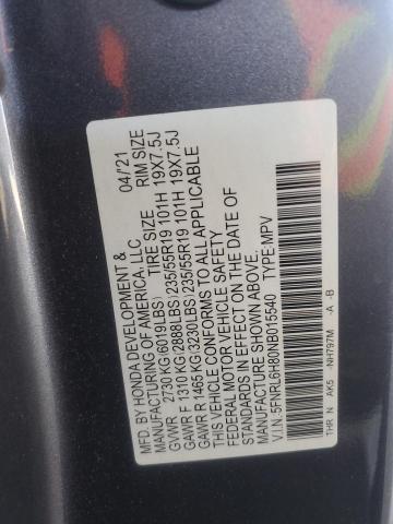 5FNRL6H80NB015540 - 2022 HONDA ODYSSEY TOURING GRAY photo 14