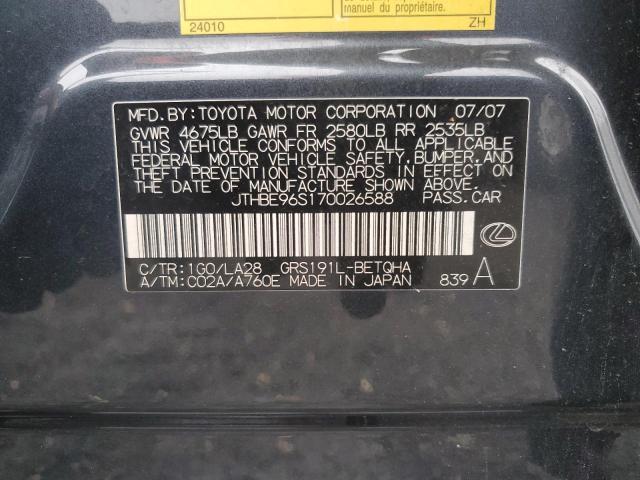 JTHBE96S170026588 - 2007 LEXUS GS 350 GRAY photo 13