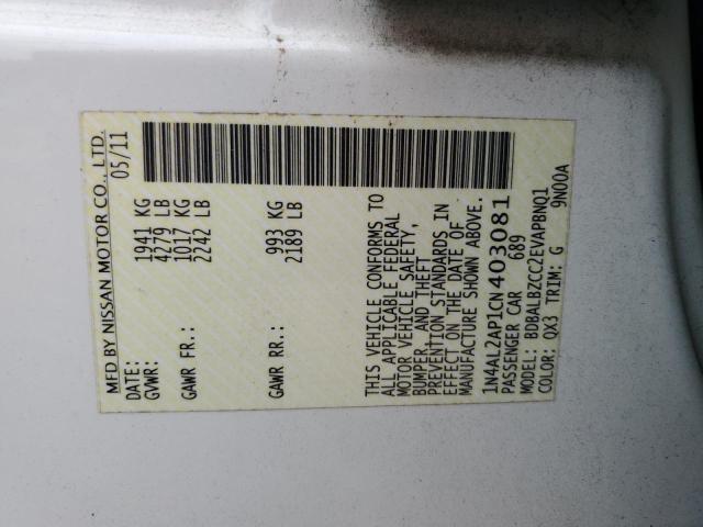 1N4AL2AP1CN403081 - 2012 NISSAN ALTIMA BASE WHITE photo 12