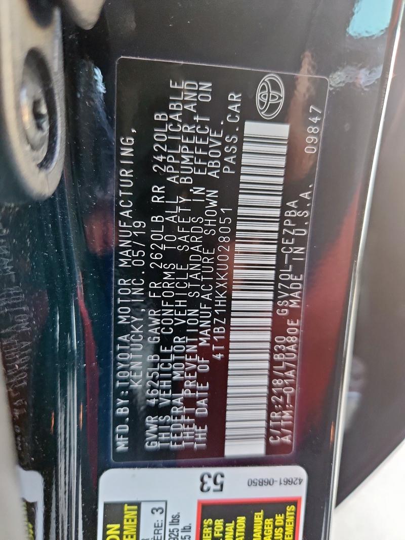 4T1BZ1HKXKU028051 - 2019 TOYOTA CAMRY XSE 黑色 照片 12