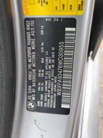 WBXPA93476WD30955 - 2006 BMW X3 3.0I GRAY photo 12