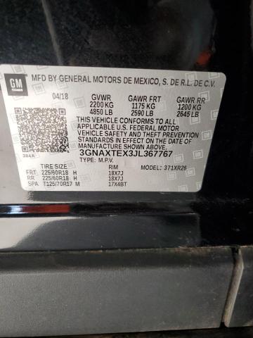 3GNAXTEX3JL367767 - 2018 CHEVROLET EQUINOX LT BLACK photo 12