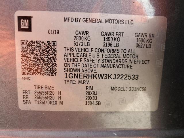 1GNERHKW3KJ222533 - 2019 CHEVROLET TRAVERSE LT Сріблястий фото 14