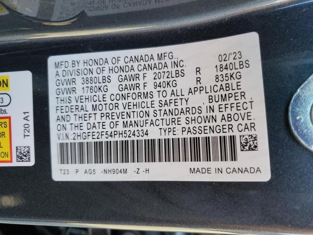 2HGFE2F54PH524334 - 2023 HONDA CIVIC SPORT ნაცრისფერი ფოტო 12