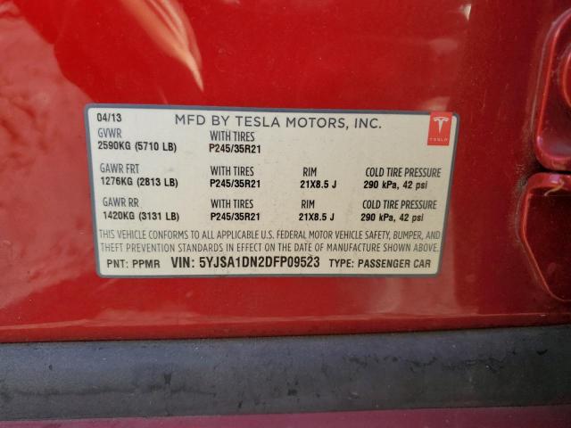 5YJSA1DN2DFP09523 - 2013 TESLA MODEL S RED photo 12