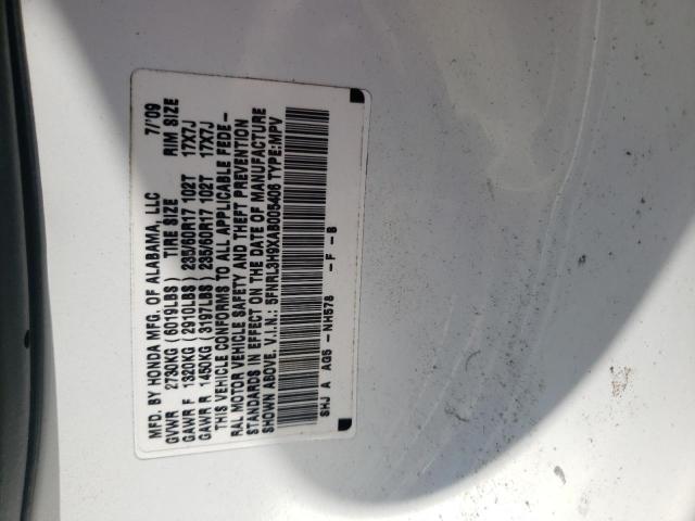 5FNRL3H9XAB005406 - 2010 HONDA ODYSSEY TOURING WHITE photo 13