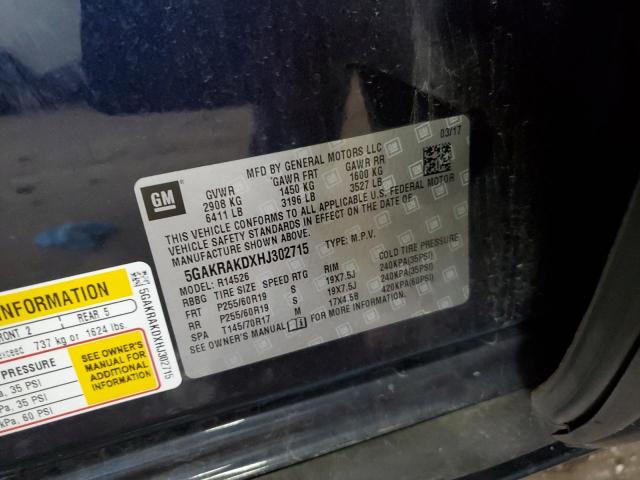 5GAKRAKDXHJ302715 - 2017 BUICK ENCLAVE BLUE photo 13