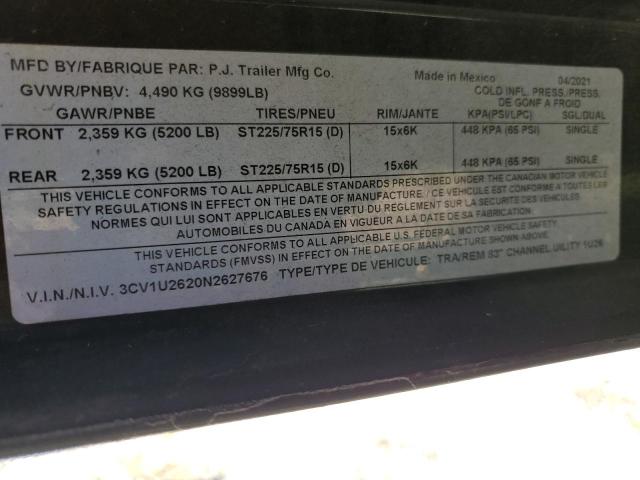 3CV1U2620N2627676 - 2021 PJ TRAILER BLACK photo 10