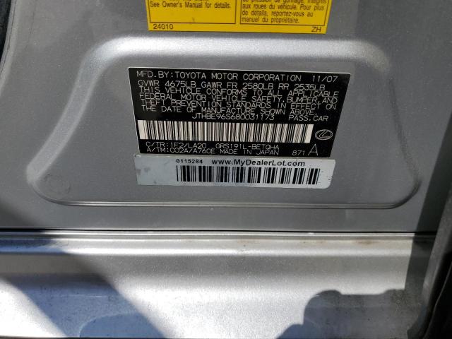 JTHBE96S680031173 - 2008 LEXUS GS 350 SILVER photo 12