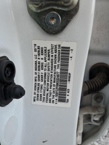 19XFC2F69KE024977 - 2019 HONDA CIVIC LX თეთრი ფოტო 13