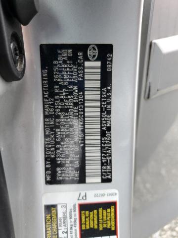 4T1BF1FK6CU131304 - 2012 TOYOTA CAMRY BASE SILVER photo 13