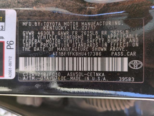 4T1BF1FK8HU417386 - 2017 TOYOTA CAMRY LE BLACK photo 12