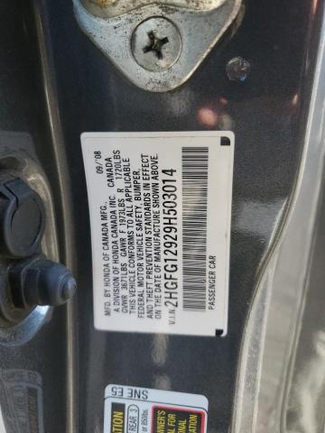 2HGFG12929H503014 - 2009 HONDA CIVIC EXL ნაცრისფერი ფოტო 12