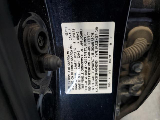 2HGFC2F66KH563935 - 2019 HONDA CIVIC LX 灰色 照片 12