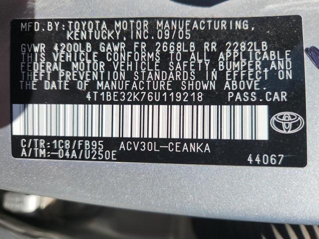 4T1BE32K76U119218 - 2006 TOYOTA CAMRY LE SILVER photo 13