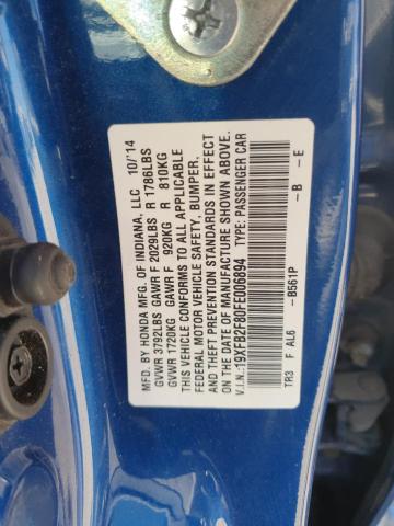 19XFB2F80FE006894 - 2015 HONDA CIVIC EX BLUE photo 12