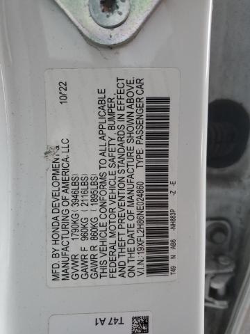 19XFL2H86NE024860 - 2022 HONDA CIVIC SPORT WHITE photo 12