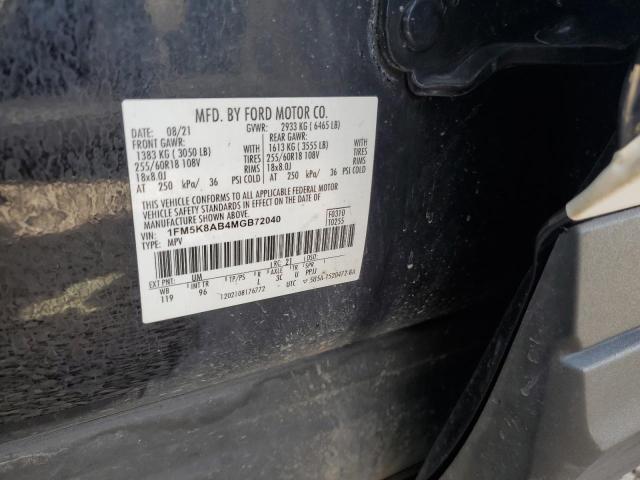 1FM5K8AB4MGB72040 - 2021 FORD EXPLORER POLICE INTERCEPTOR Czarny zdjęcie 12