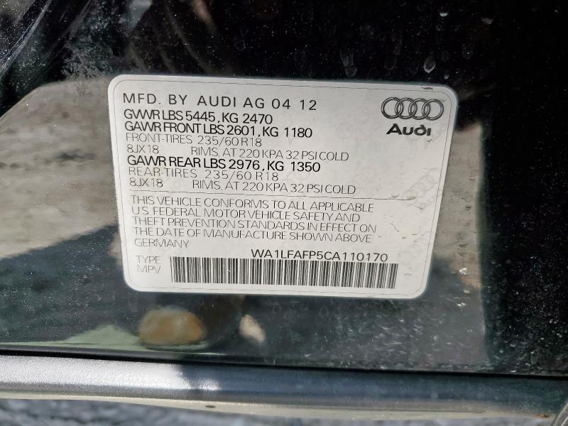 WA1LFAFP5CA110170 - 2012 AUDI Q5 PREMIUM PLUS BLACK photo 14