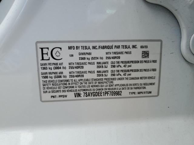 7SAYGDEE1PF709982 - 2023 TESLA MODEL Y Biały zdjęcie 13