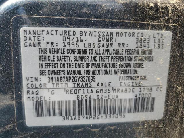 3N1AB7AP2GY337095 - 2016 NISSAN SENTRA S BLUE photo 12