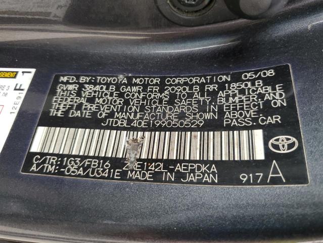 JTDBL40E199050529 - 2009 TOYOTA COROLLA BASE ნაცრისფერი ფოტო 12