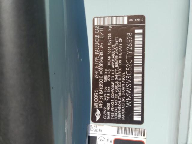 WMWSV3C52CTY26528 - 2012 MINI COOPER S TURQUOISE photo 13