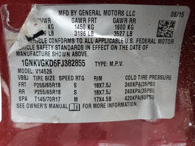 1GNKVGKD6FJ382855 - 2015 CHEVROLET TRAVERSE LT BURGUNDY photo 13