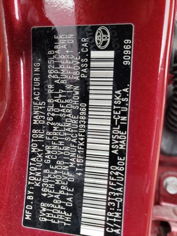 4T1BF1FK4FU938960 - 2015 TOYOTA CAMRY LE RED photo 12