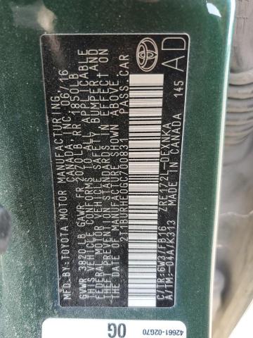 2T1BURHE0GC700831 - 2016 TOYOTA COROLLA LE L GREEN photo 12