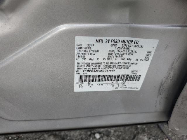 2FMPK3J96KBC57569 - 2019 FORD EDGE SEL Srebrny zdjęcie 13