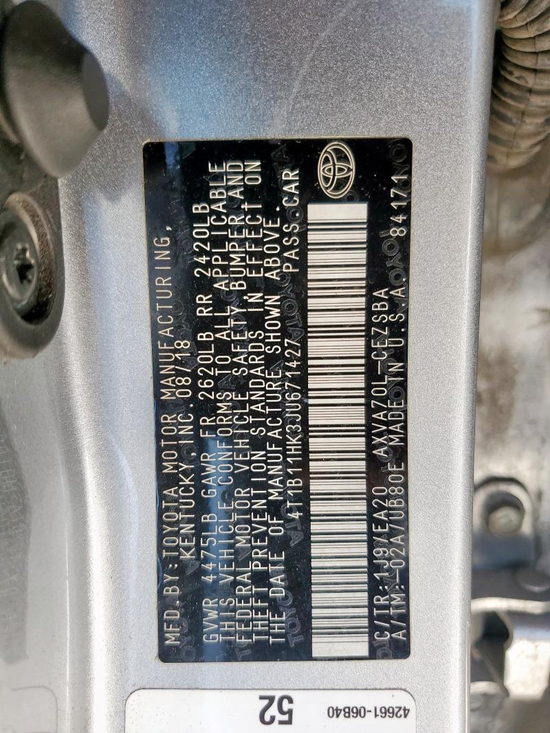 4T1B11HK3JU671427 - 2018 TOYOTA CAMRY L SILVER photo 12