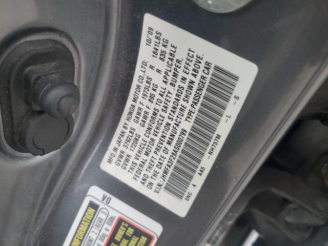 JHMFA3F28AS000799 - 2010 HONDA CIVIC HYBRID 灰色 照片 12