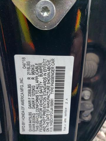 1HGCV1F31JA158561 - 2018 HONDA ACCORD SPORT შავი ფოტო 12