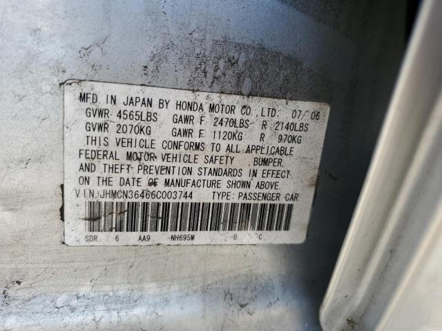 JHMCN36466C003744 - 2006 HONDA ACCORD HYBRID SILVER photo 12