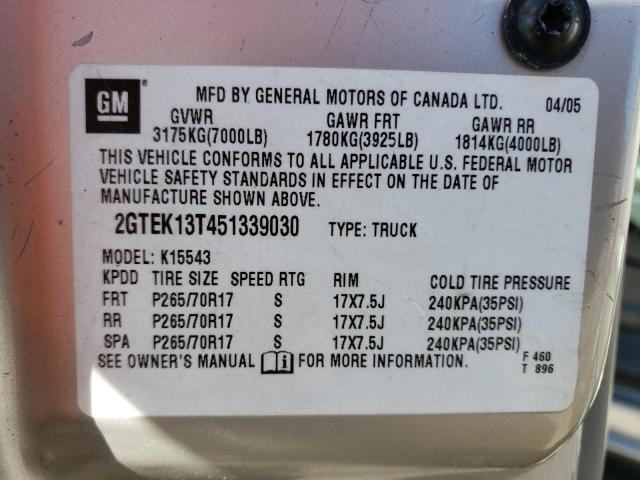 2GTEK13T451339030 - 2005 GMC NEW SIERRA K1500 GOLD photo 13