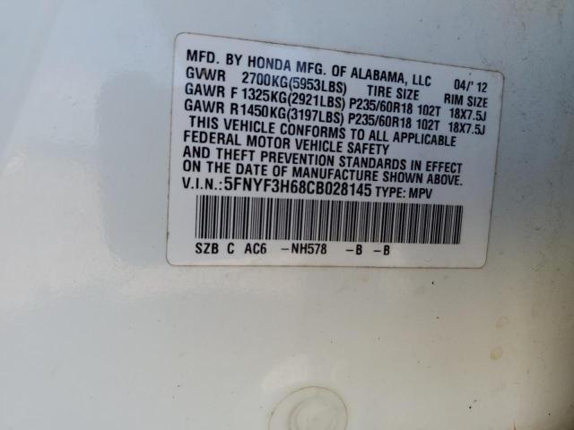 5FNYF3H68CB028145 - 2012 HONDA PILOT EXL WHITE photo 13