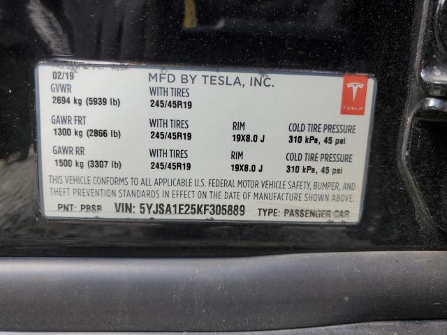 5YJSA1E25KF305889 - 2019 TESLA MODEL S 黑色 照片 12