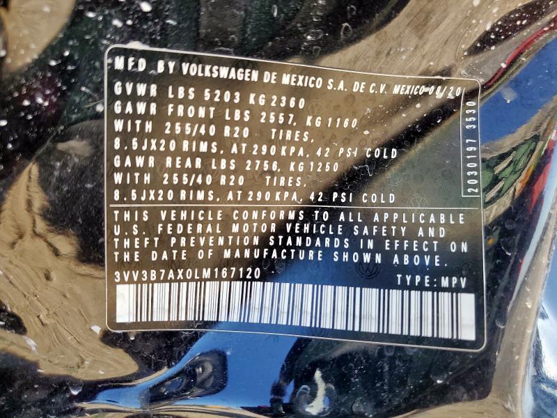 3VV3B7AX0LM167120 - 2020 VOLKSWAGEN TIGUAN SE BLACK photo 12
