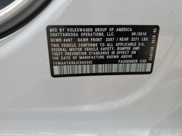 1VWAA7A39JC043302 - 2018 VOLKSWAGEN PASSAT S Белый фото 13