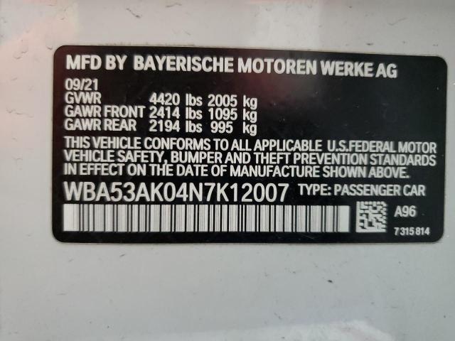 WBA53AK04N7K12007 - 2022 BMW 228I WHITE photo 12